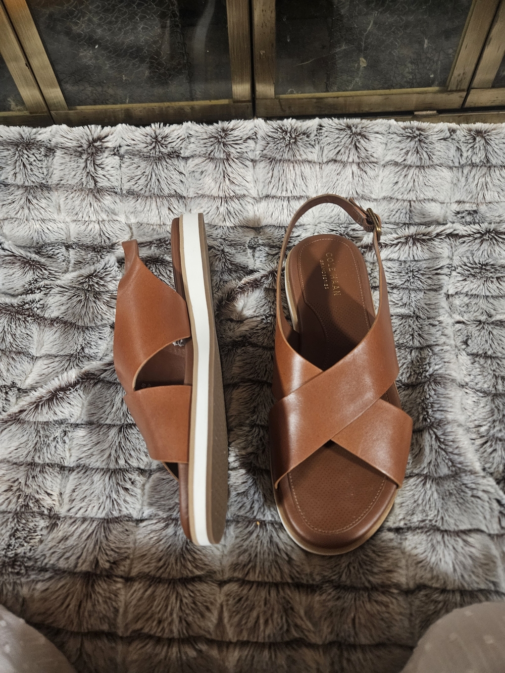 Cole Haan Tan Leather Crisscross Slingback Sandals - Picture 2 of 2